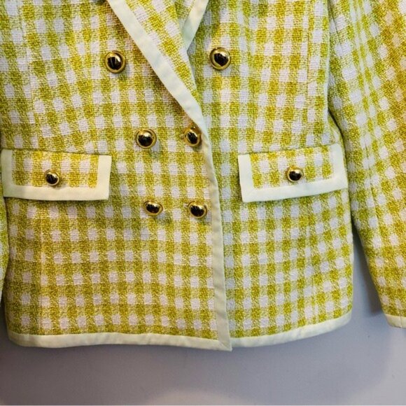 Halogen x Atlantic-Pacific Neon Green Tweed Blazer Jacket Size 10 NWOT - Picture 6 of 14